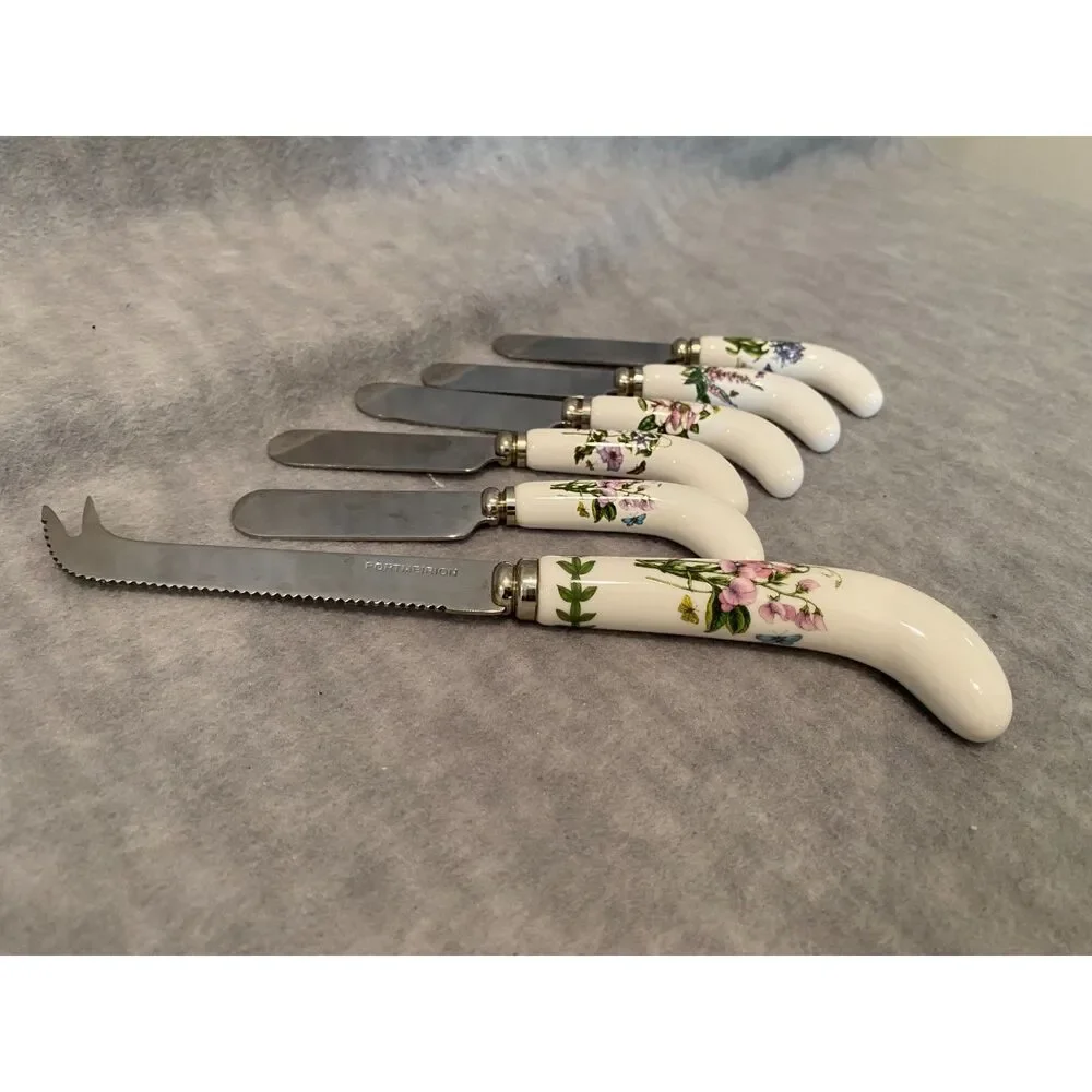 Portmeirion Botanic Garden Cheese Knife and 5 Spreaders Flowers‎ Ceramic